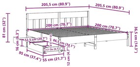 Cama sem colchão 200x200 cm pinho maciço castanho-mel