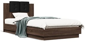 vidaXL Estrutura cama cabeceira/luzes LED 90x200 cm carvalho castanho