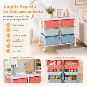 Carrinho de Arrumação com 6 Gavetas, 64 x 38 x 66 cm, Rodas Giratórias com Travão, Multicolor
