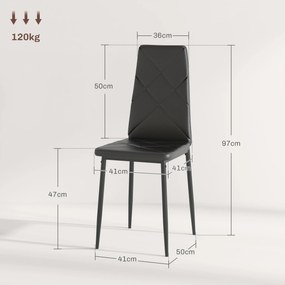 Conjunto de 2 cadeiras de sala de jantar com encosto alto, revestimento sintético e pés em aço, preto