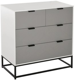 Cómoda com 4 Gavetas Base Elevada e Desenho Antiderrapante 80x40x79 cm Branco Cinzento e Preto