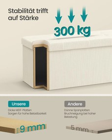 Banco dobrável com espaço de arrumação e design rebatível 38 x 110 x 38 cm Creme