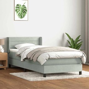 vidaXL Cama com molas/colchão 100x220 cm veludo cinza-claro