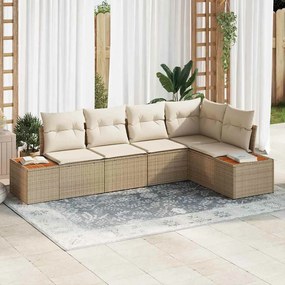 Conjunto de Sofá de Jardim vidaXL 5 Peças com Almofadas Bege Polirattan Acácia