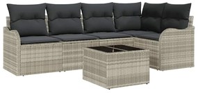 Sofá de Jardim 6 Peças com Almofadas de Rattan Poli Cinza.