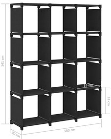 Unidade de prateleiras 12 cubos 103x30x141 cm tecido preto