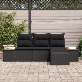 Conjunto de Sofá de Jardim vidaXL de 4 Peças com Almofadas Preto Polir