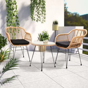 Conjunto de jardim em polyrattan com 3 peças Bali natural/preto