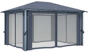 Gazebo c/ cortinas e cordões luzes LED 4x3 m alumínio antracite