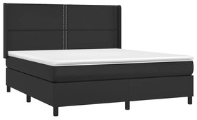 Cama box spring c/ colchão/LED 160x200cm couro artificial preto