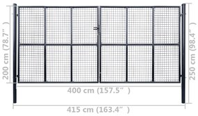 Portão de jardim em rede aço galvanizado 400x200 cm cinzento