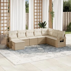 vidaXL 8 pcs conjunto de sofás p/ jardim com almofadões vime PE bege