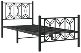 Estrutura de cama com cabeceira e pés 75x190 cm metal preto