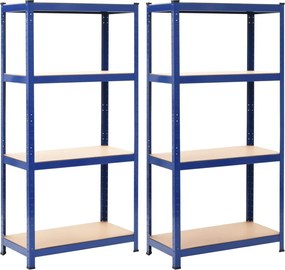 vidaXL Prateleiras de arrumação 2 pcs azul 80x40x160 cm aço e MDF