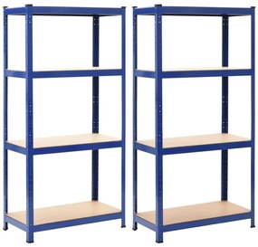 Prateleiras de arrumação 2 pcs azul 80x40x160 cm aço e MDF