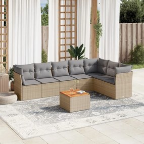 8 pcs conj. sofás jardim c/ almofadões vime PE bege misturado