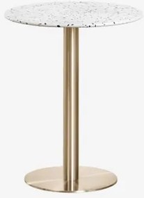 Mesa De Bar Redonda Ø60 Cm Em Terraço Xiren Terrazzo Marfim E Preto - Dourado Escovado - Sklum