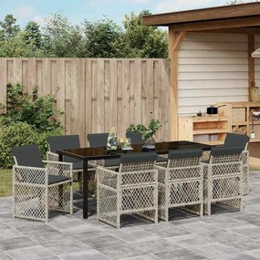 Conjunto de Jantar para Jardim com 9 Peças e Almofadas Cinza Claro Rat