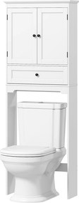 Móvel de casa de banho 62 x 23 x 168 cm com arrumação para cima da sanita, móvel de casa de banho com 2 portas, gaveta e prateleira ajustável, branco