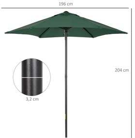 Chapéu de Sol de Jardim Ø2x2 m Chapéu de Sol com Mastro de Alumínio Manivela Teto com Ventilação Verde