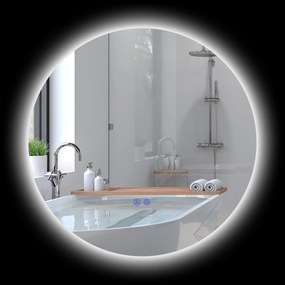 Espelho redondo de casa de banho com iluminação LED, Ø 60 cm, de parede, com interruptor tátil e sistema antiembaciamento, 29 W, cinzento