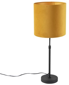 Candeeiro de mesa preto com cúpula em veludo amarelo com dourado 25 cm - Parte Country / Rústico
