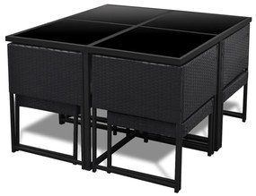 9 pcs conjunto jantar exterior com almofadões vime PE preto