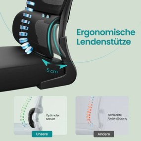 Cadeira de escritório ergonómica com tecido de malha e apoios de braços rebatíveis preta
