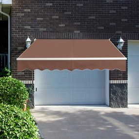 Toldo retrátil 245 x 200 cm com manivela manual em poliéster impermeável, marquise em alumínio para porta de parede ou janela Castanho