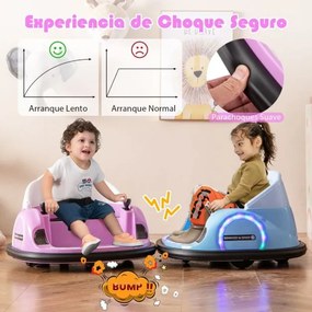 Carrinho de choque para crianças a bateria 6V com luzes LED, conexão sem fio, música e som, rotação de 360°, Rosa