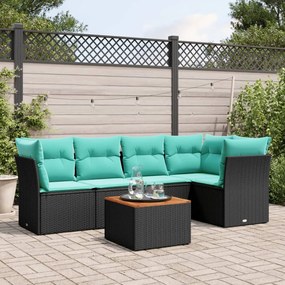 vidaXL 6 pcs conjunto de sofás p/ jardim c/ almofadões vime PE preto