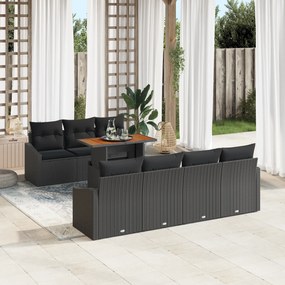 Conjunto de Sofá de Jardim com Almofadas Preto Rattan Poliéster