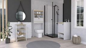 Conjunto Malaga, Estante Casa de Banho Z 44 + Móvel de Casa de Banho com Lavatório + Prateleira de Banheiro sobre Sanita ,75.6/85/160 H cm X 44/45/63.1 W cm X 40/45/25.1 D cm , Dune/Branco
