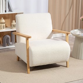 Poltrona de sala, tecido com efeito de lã felpuda, estrutura em madeira maciça, cor creme