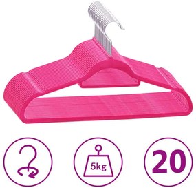 Conjunto de Cabides Antiderrapantes Veludo Rosa 20 pcs