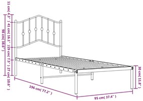 Estrutura de cama com cabeceira 90x190 cm metal branco