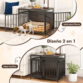 Gaiola para cães 80 x 60 x 64 cm estilo móvel resistente a mordidas com 3 portas e parte superior oca para interior estilo rústico café