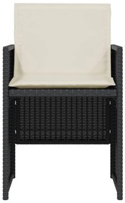 3 pcs conjunto de bistrô com almofadões vime PE preto