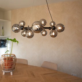 Candeeiro de suspensão Art Déco preto com vidro fumê 12 luzes - David
