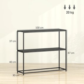 Mesa consola em aço com 2 prateleiras 100 x 30 x 87 cm, design moderno, para sala de estar, hall de entrada ou corredor preta