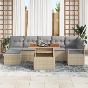 Conjunto de Sofás de Jardim vidaXL de 8 Peças com Almofadas Bege Ratta