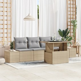 Conjunto de Sofá de Jardim de 5 Peças com Almofadas Bege em Rattan