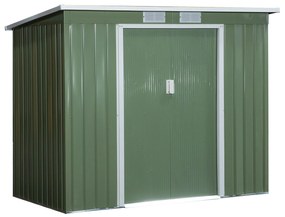 Outsunny Abrigo de Jardim 213x130x173cm Abrigo de Exterior de Aço Galvanizado com Porta Corredeira e Ventilações para Armazenamento de Ferramentas Verde