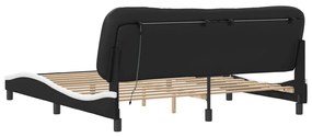 Estrutura cama c/ luzes LED 180x200cm couro artif. preto/branco