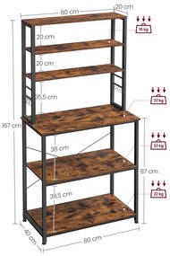 Armário de cozinha de design industrial 80 x 40 x 167 cm castanho vintage-preto