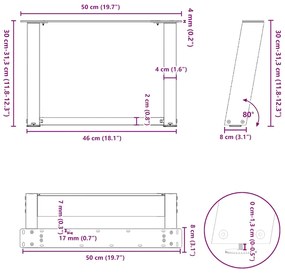 Pés para mesa de centro em forma de U, 2 peças, antracite, 50x(30-31)