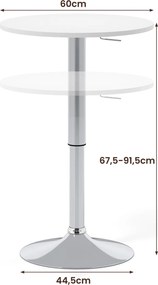 Conjunto de 2 Mesas de Bar Redondas, 60 x 60 x 67,5-91,5 cm, Altura Ajustável, Branco