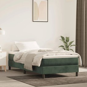 Estrutura de cama sem colchão 100x200 cm veludo verde-escuro