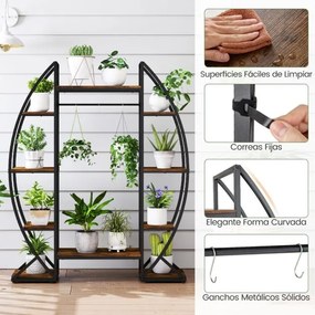 Suporte para plantas com lâmpadas de crescimento ajustáveis com 10 prateleiras e 3 ganchos Estante 127 x 30 x 160 cm Castanho e preto