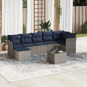 vidaXL 8 pcs conjunto sofás p/ jardim c/ almofadões vime PE cinzento